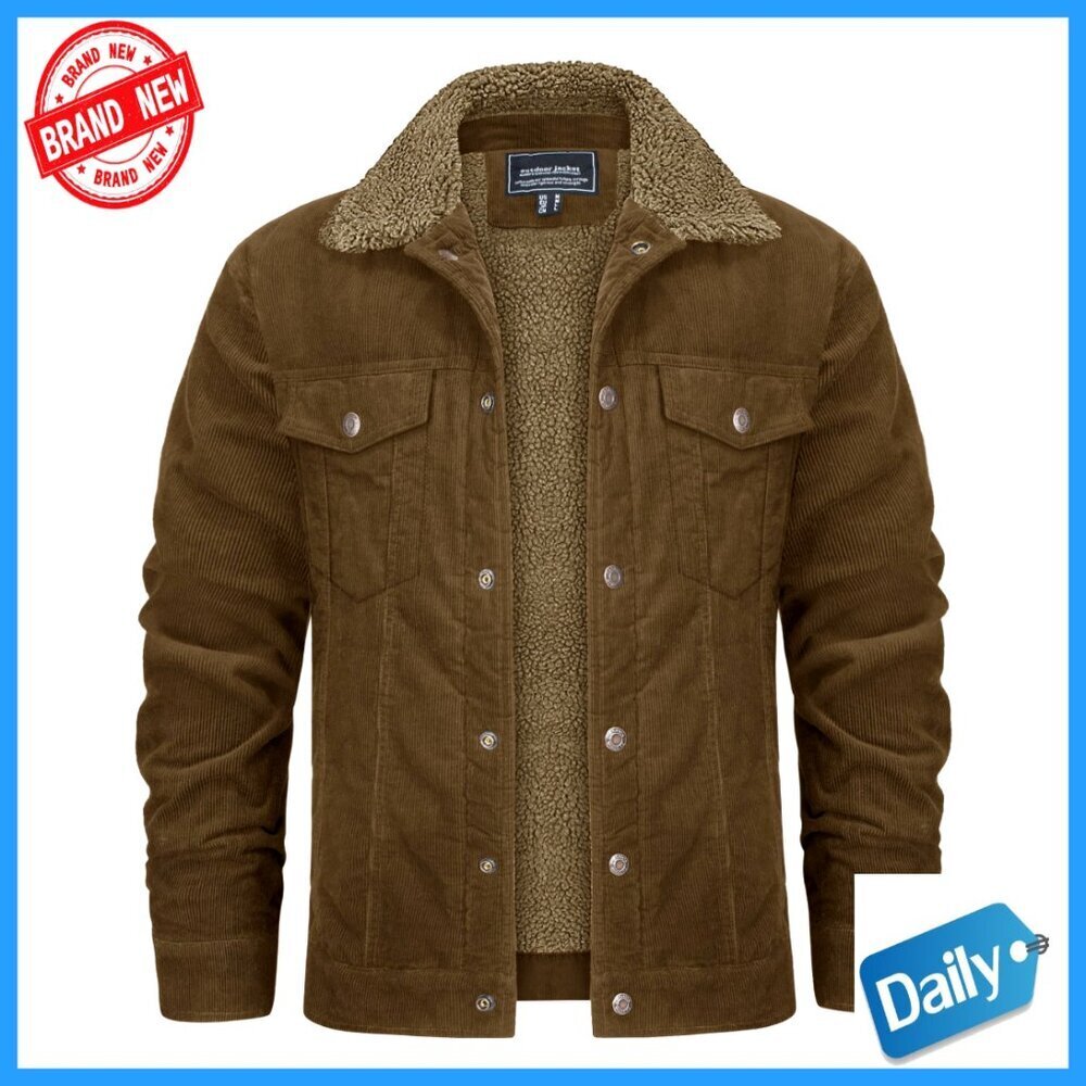Corduroy Sherpa Lined Trucker Jacket Warm Thick Casual Work Cargo Style